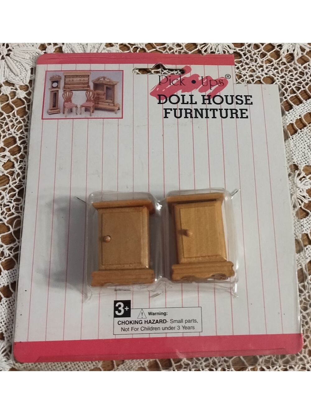New in Package Vtg. Doll House Furniture Light Brown Nightstands New Old Stock
